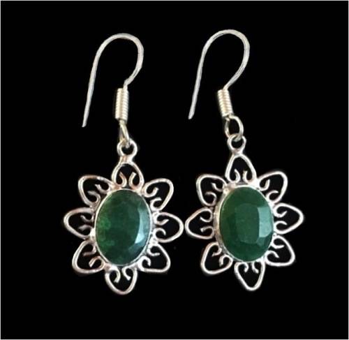 Natural Indian Emerald Quartz, Pearl Gemstone .925 Silver  Earrings
