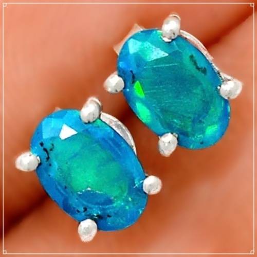 RARE NATURAL BRAZILIAN PARAIBA BLUE OPAL  SOLID .925 STERLING SILVER EARRINGS