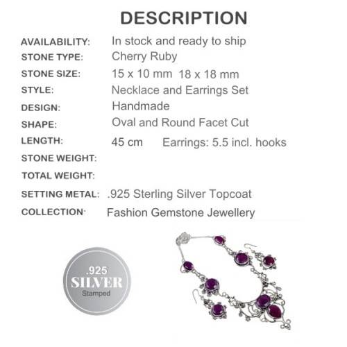 Indian Ruby Gemstone .925 Sterling Silver Necklace and Earrings Set