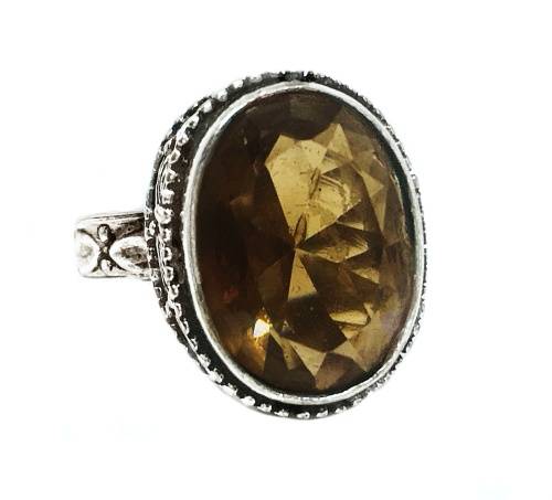 Handmade Antique Style Oval Smoky Topaz Ring Size US 10 or UK T