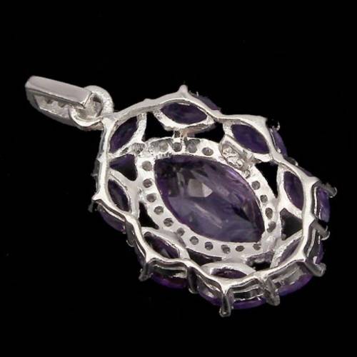 Natural Unheated Purple Amethyst & White Cubic Gemstone Solid .925 Sterling Silver Set
