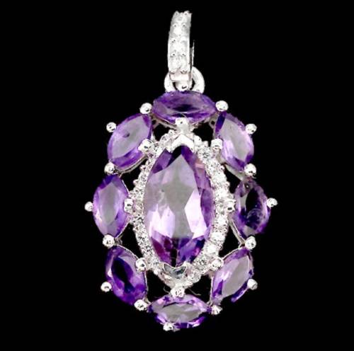 Natural Unheated Purple Amethyst & White Cubic Gemstone Solid .925 Sterling Silver Set