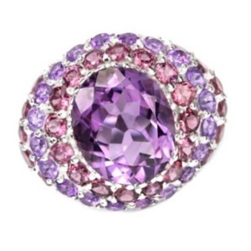 AAA Natural Purple Amethyst, Rhodolite Garnet Solid .925 Silver Ring Size 5.5