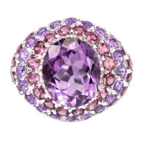AAA Natural Purple Amethyst, Rhodolite Garnet Solid .925 Silver Ring Size 5.5