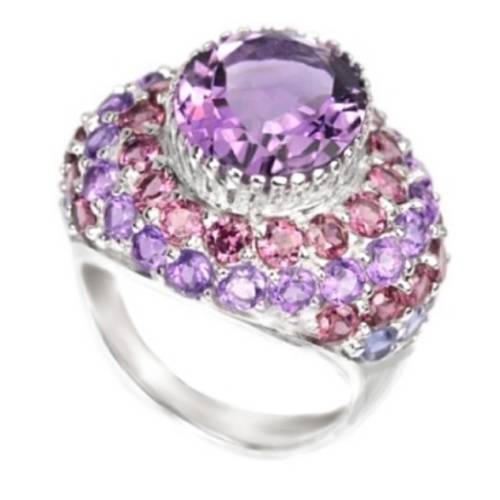 AAA Natural Purple Amethyst, Rhodolite Garnet Solid .925 Silver Ring Size 5.5
