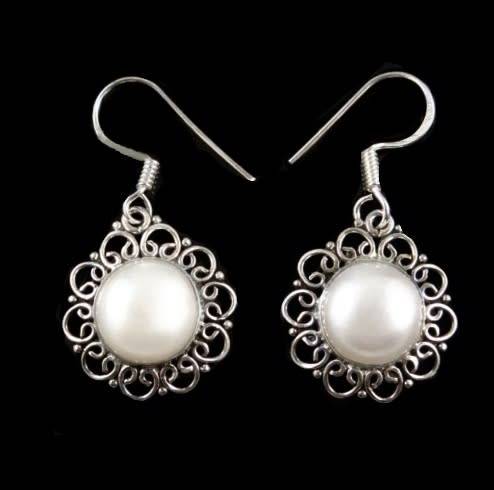 Sophisticated Natural Freshwater White Pearl , Solid .925 Sterling Silver Earrings