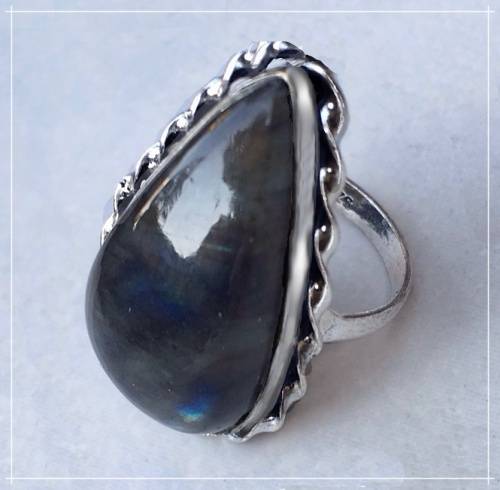 Natural Blue Fire Labradorite Gemstone .925 Sterling Silver Ring Size 10 / T