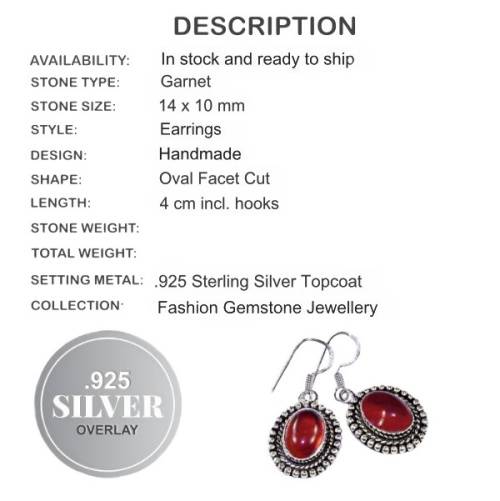 Classic Garnet Gemstone .925 Sterling Silver Earrings