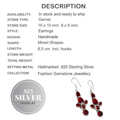 Exotic Garnet Gemstone .925 Sterling Silver Earrings