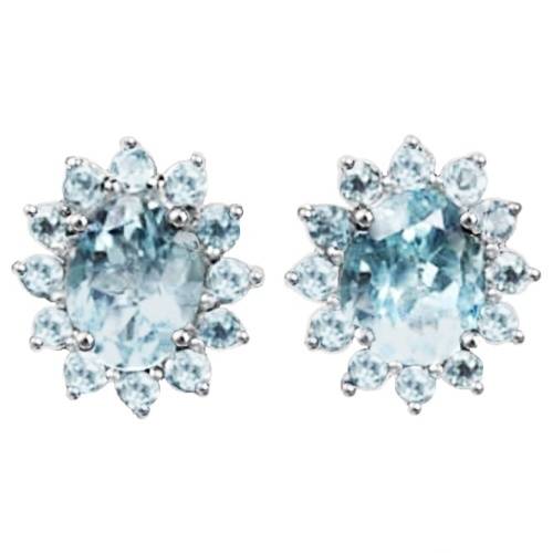 Breathtaking Genuine 8 X6 Mm Aaa Top Sky Blue Topaz Gemstone  .925 Sterling Silver Earrings