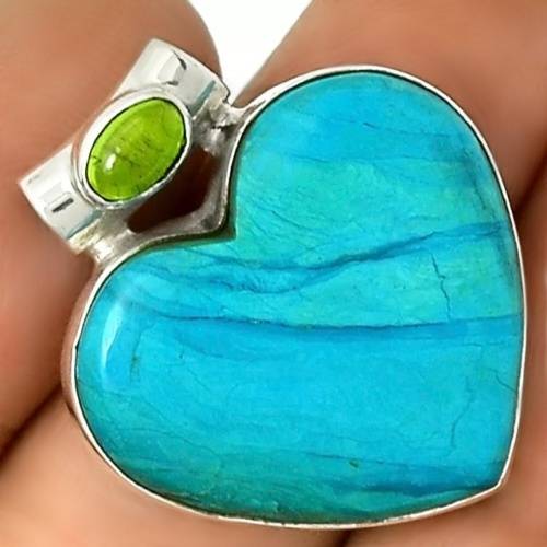 Very scarce - Genuine Peruvian Blue Opal, Peridot Gemstone Solid .925 Sterling Silver Pendant