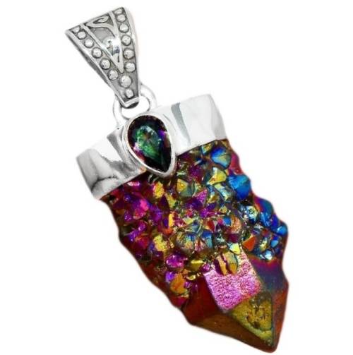 Titanium Aura Quartz, Mystic Topaz in Solid 925 Sterling Silver Pendant