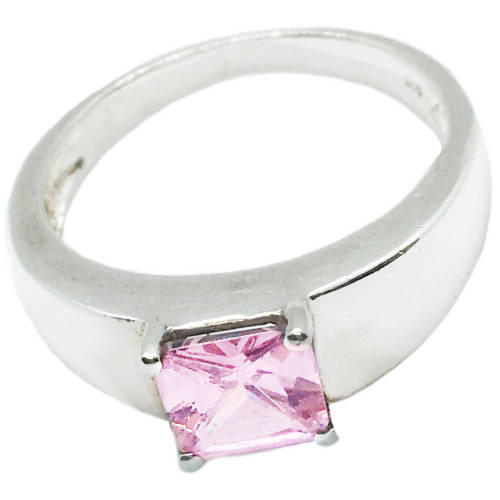 20.5 cts Pink Topaz and White Cubic Zirconia Solid. 925 Sterling Silver Ring Size US 10 / UK T