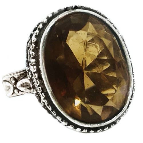 Handmade Antique Style Oval Smoky Topaz Ring Size US 10 or UK T