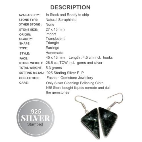 Natural Seraphinite Gemstone .925 Sterling Silver Earrings