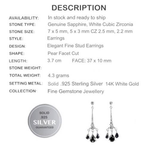 Deluxe Genuine Sapphire, Diamond Cut White Cubic Zirconia Solid .925 Silver White Gold EarrIngs