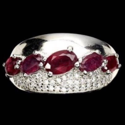 Natural Ruby and White Cubic Zirconia Gemstone in Solid .925 Sterling Silver Ring Size US 7 / O