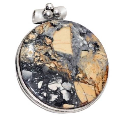 Natural Round Maligano Jasper Gemstone .925 Sterling Silver Pendant