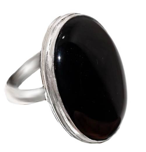 Handmade Black Onyx Oval Gemstone set in .925 Sterling Silver Plated Ring Size US 8.5  or UK Q 1/2