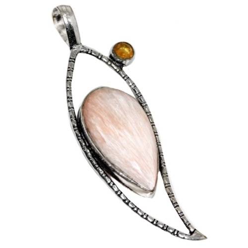 Iceland - Natural Scolecite Crystal Gemstone set .925 Sterling Silver Plated Handmade Necklace