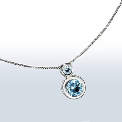 Dainty Natural Sky Blue Topaz Gemstone set in  Solid .925 Sterling Silver 14K White Gold Necklace