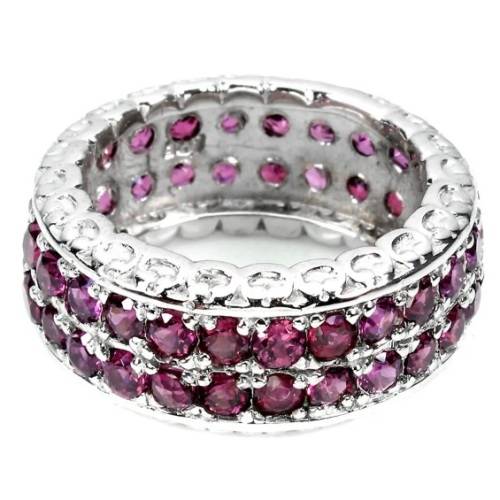 58 Natural Unheated Round Rhodolite Garnet Gemstones in Solid .925 Silver Eternity Ring Size 7 or O