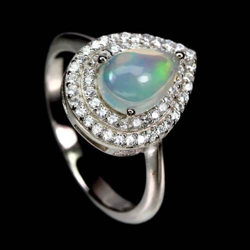 Natural Unheated Ethiopian Fire Opal CZ Gemstone Solid .925 Sterling Ring Size 7 or O