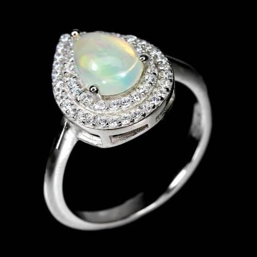 Natural Unheated Ethiopian Fire Opal CZ Gemstone Solid .925 Sterling Ring Size 7 or O