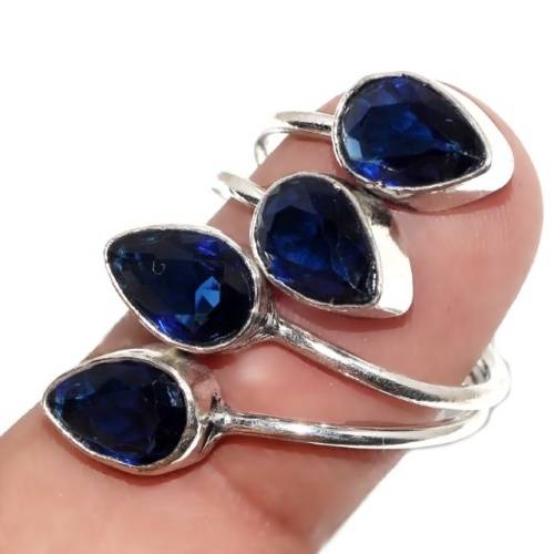 Sapphire Quartz Pear Shapes set in .925 Sterling Silver Plated Handmade Adjustable Ring Size