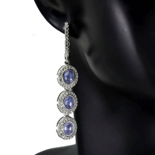 Rare Earth Mined Unheated Tanzanite AAA White Cubic Zirconia  Solid .925 Silver Necklace