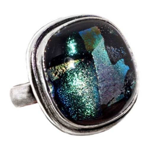 Handmade Fancy Dichroic Glass Cabochons Gemstone .925 Sterling Silver Plated Bracelet