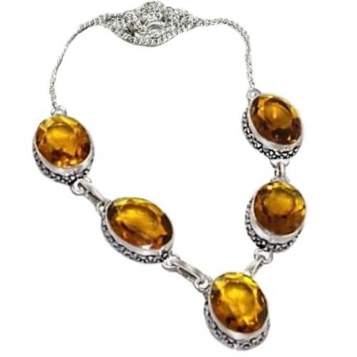 Handmade Citrine Oval Gemstones .925 Sterling Silver Necklace