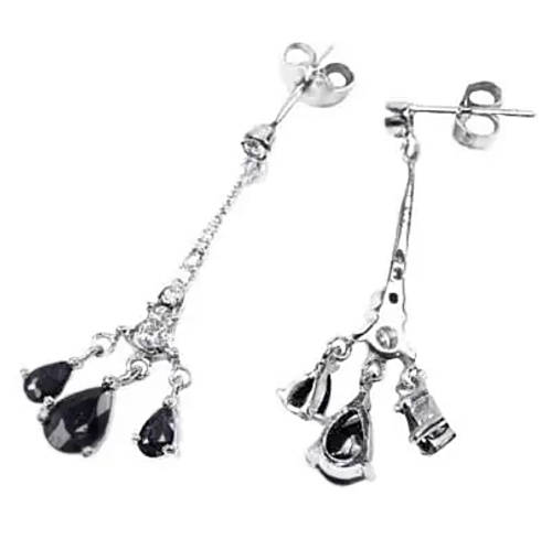 Deluxe Genuine Sapphire, Diamond Cut White Cubic Zirconia Solid .925 Silver White Gold EarrIngs