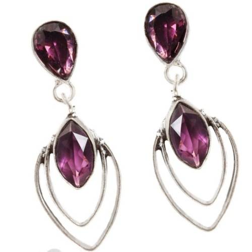 Modern Purple Amethyst Oval .925 Silver Stud Earrings