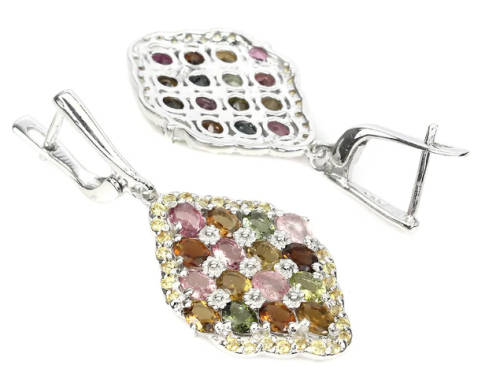 Natural Unheated Multi-Tourmaline and Sapphires Solid. 925 Sterling Silver Earrings