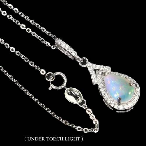 Deluxe Unheated Ethiopian Rainbow Full Flash Fire Opal Solid .925 Sterling Pendant Necklace