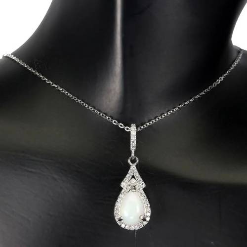 Deluxe Unheated Ethiopian Rainbow Full Flash Fire Opal Solid .925 Sterling Pendant Necklace