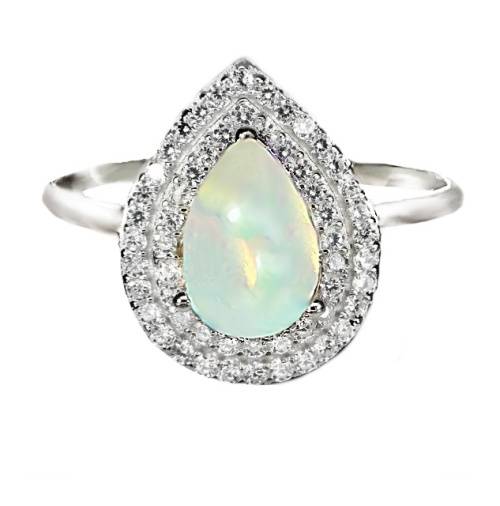 Natural Unheated Ethiopian Fire Opal CZ Gemstone Solid .925 Sterling Ring Size 7 or O