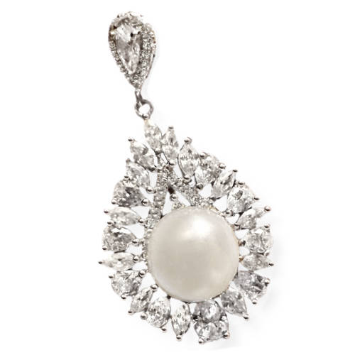 Natural Creamy White Pearl ,White CZ  set in Solid .925 Sterling Silver Ring Size US 9.5 or S1/2