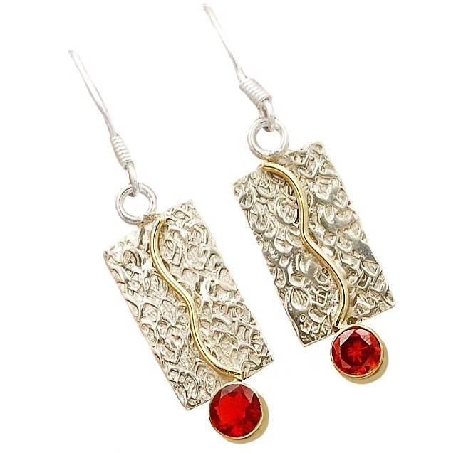 Two Tone Fire Garnet Solid .925 Sterling Silver Earrings
