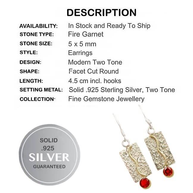 Two Tone Fire Garnet Solid .925 Sterling Silver Earrings