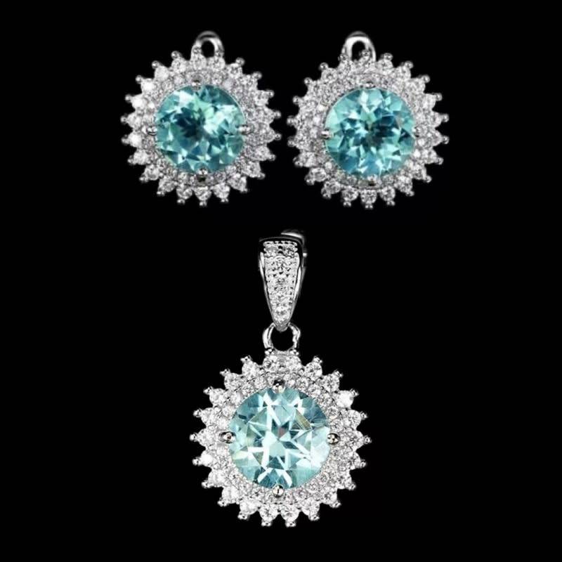 Deluxe Natural Sky Blue Topaz, White Cubic Zirconia Gemstone in Solid .925 Sterling Silver Size 8/ Q