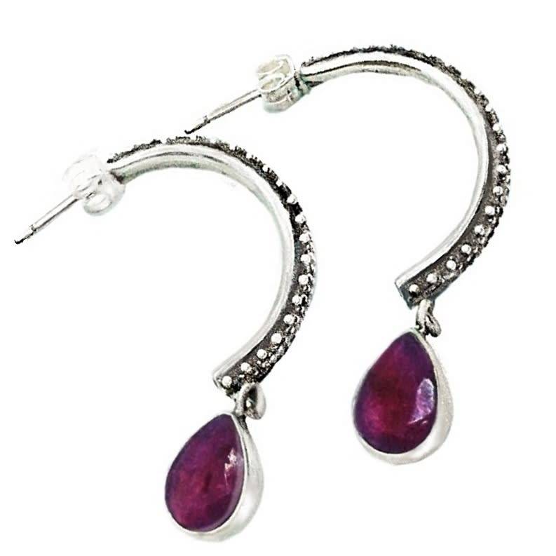 Modern Cherry Ruby Gemstone Set in Solid .925 Sterling Silver Earrings