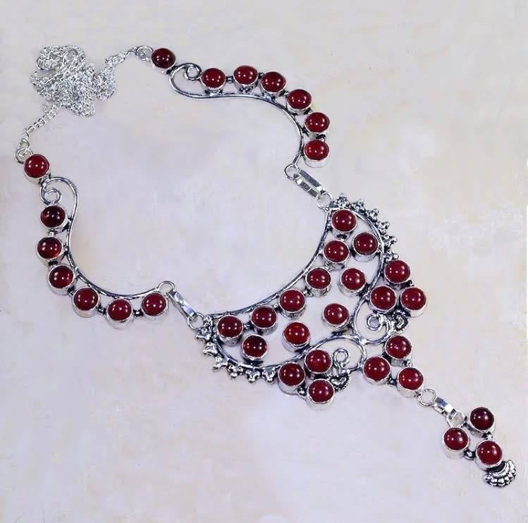 Handmade Natural Carnelian Gemstone  .925 Sterling Silver Necklace