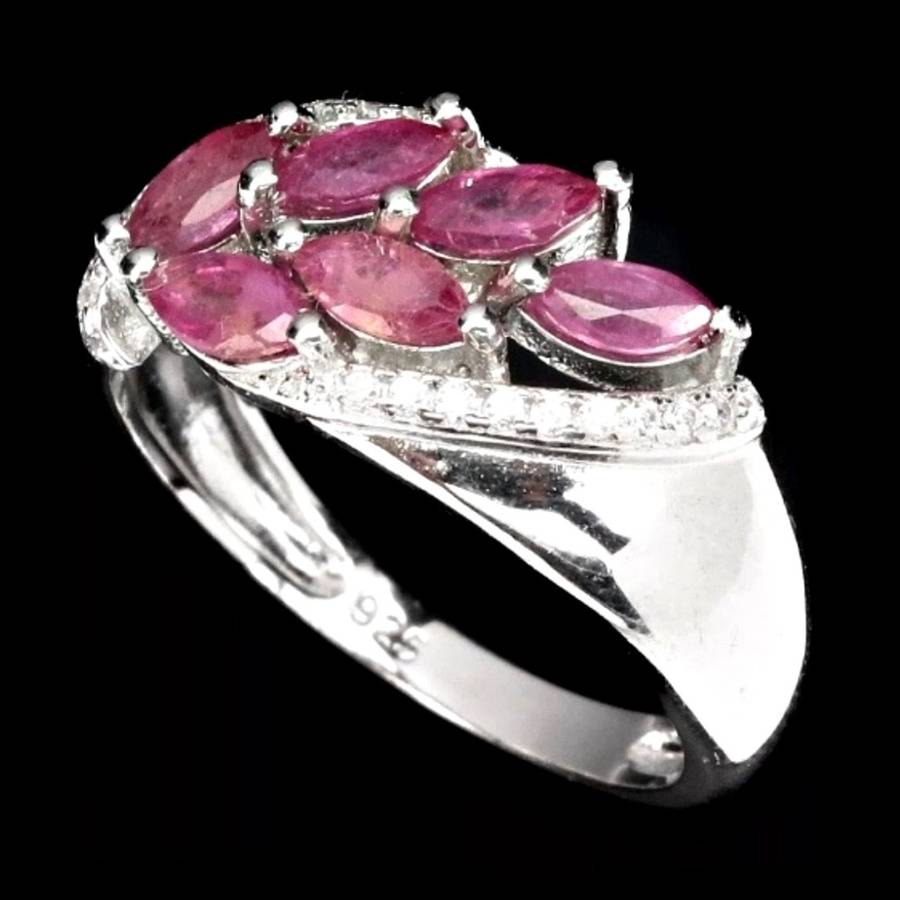 Natural Ruby and White Cubic Zirconia Gemstone Solid .925 Sterling Silver Ring Size Us 7.5 or P