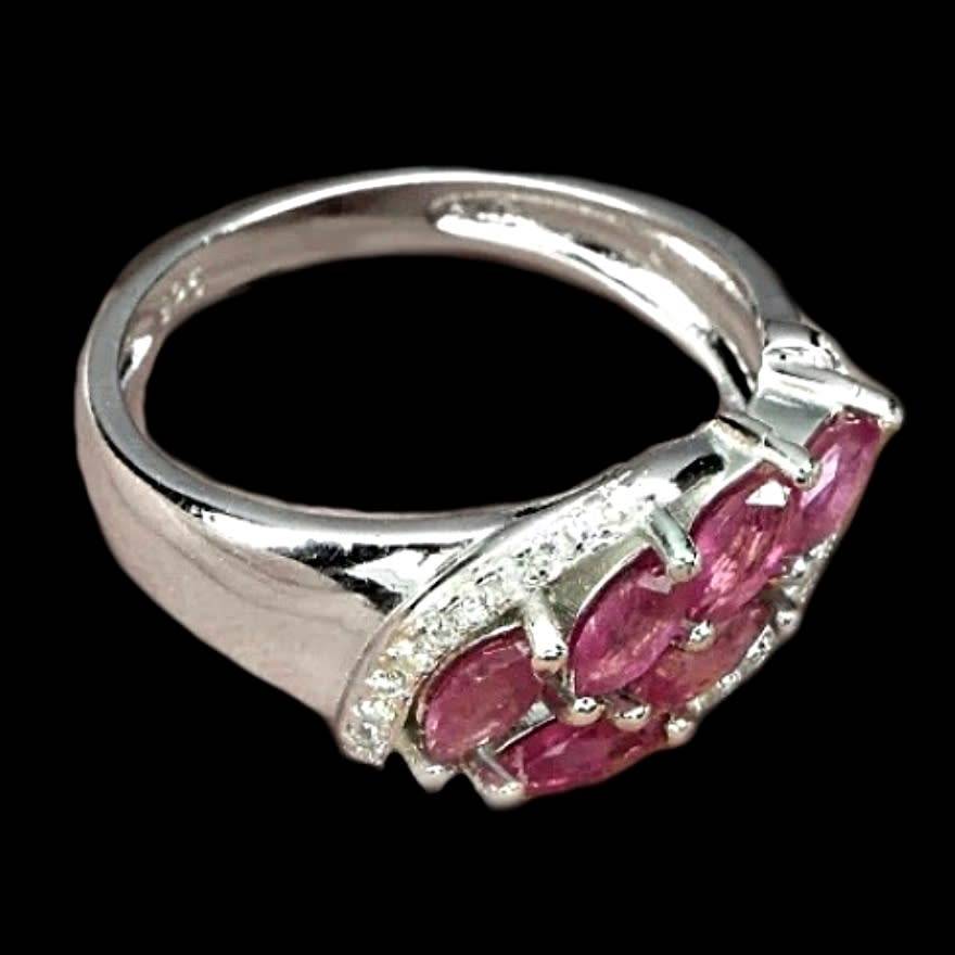 Natural Ruby and White Cubic Zirconia Gemstone Solid .925 Sterling Silver Ring Size Us 7.5 or P