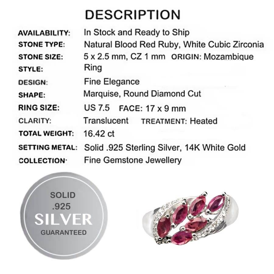 Natural Ruby and White Cubic Zirconia Gemstone Solid .925 Sterling Silver Ring Size Us 7.5 or P