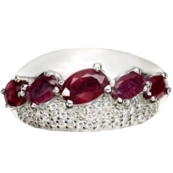 Natural Ruby and White Cubic Zirconia Gemstone in Solid .925 Sterling Silver Ring Size US 7 / O