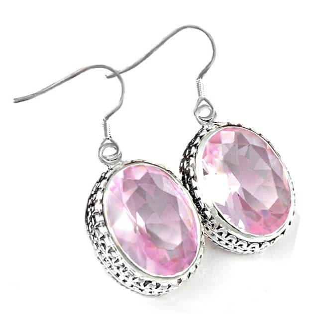 Handmade Pink Topaz Oval Gemstone .925 Silver Earrings