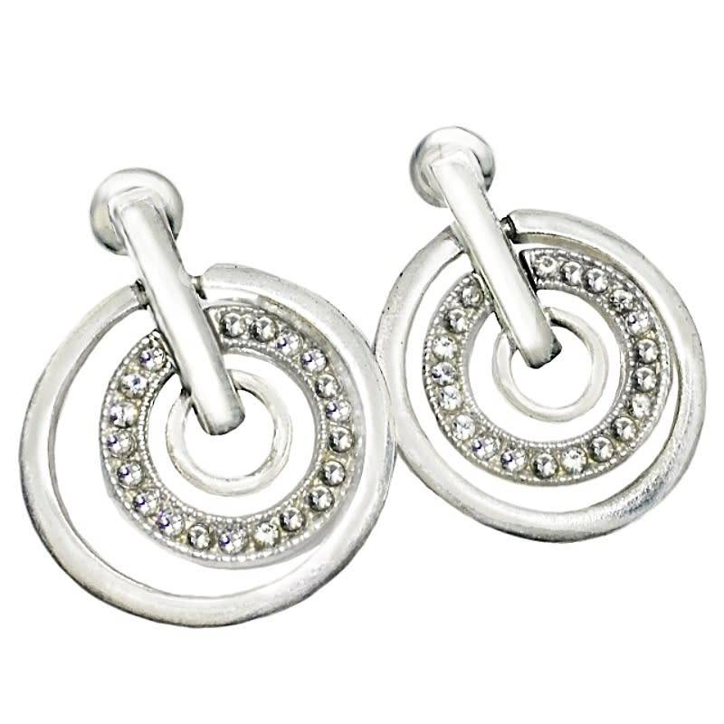 Designer Inspired Diamanté Triple Circles Quality Silver Plated Stud Earrings